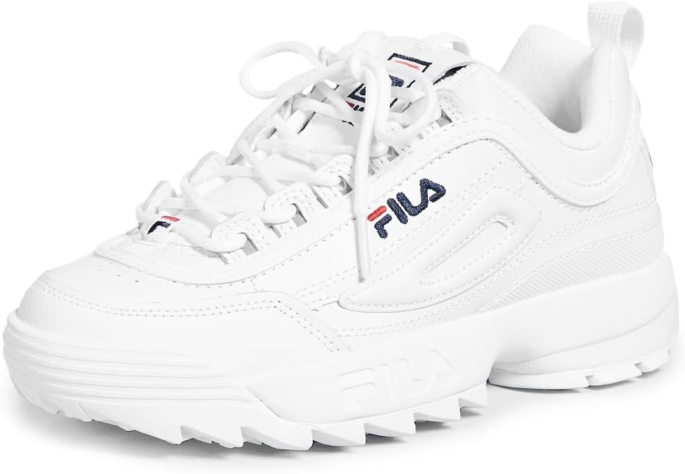 Fila Women's Disruptor II Premium Comfortable Sneakers, White/Navy/Red, 10