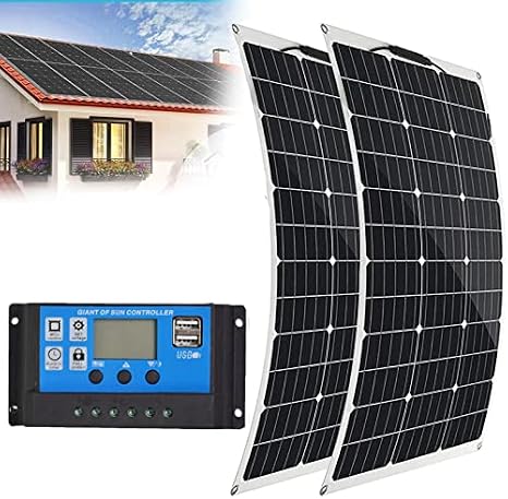 1000W Solar Panel Kit 2PCS 300W, with Dual USB Ports, Flexible Solar Panel Off Grid System 18V Photovoltaic Monocrystalline Module