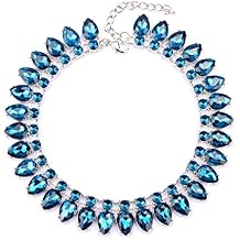 Blue Sapphire Necklace, Luxury Blue Rhinestone Crystal Elegant Birthstone Necklace for Mothers Prom Jewelry Sets Wedding Jewelry for Bride