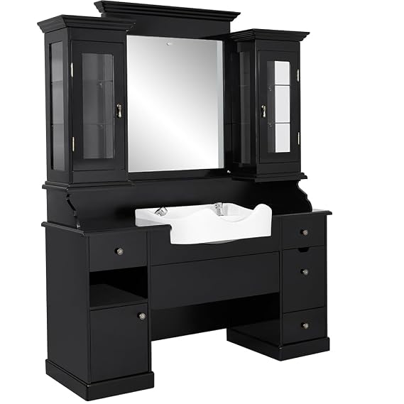 DIR Barber Station with Sink Beauty Styling Station and Sink Combination MOHEGAN, Black