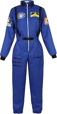 Haorugut Women Astronaut Costume Adult Space Costume Plus Size Flight Suit Astronaut Jumpsuit Fancy Dress Up Costumes