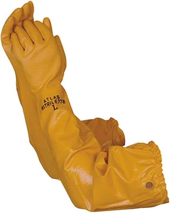 ATLAS 772 Nitrile Coated Gloves 26 inch Long Cotton Lined, Chemical Resistant, Water, Pond, Work, Large