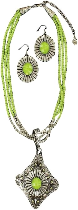 M&F Western Womens Triple Pendant Necklace/Earrings Set Lime Green One Size