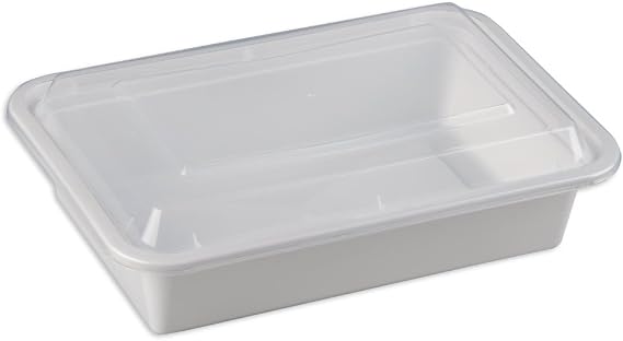 38 oz. White Rectangular Microwavable Container with Clear Lid, Lunch Food Box, Plastic Take-Out Containers (Case of 50)