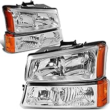 DNA MOTORING Pair Headlight Assembly Compatible with 2003-2006 Chevy Silverado 1500 2500 3500 1500 HD 2500 HD Avalanche 1500 2500, w/o Factory Cladding, Chrome/Amber, HL-OH-CS03-4P-CH-AM