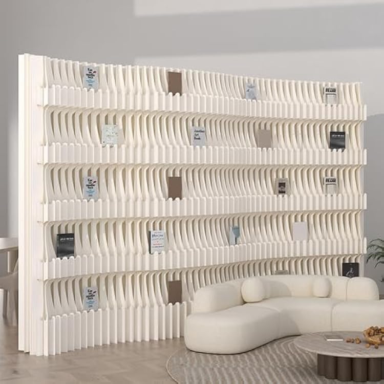Folding Paper Room Divider Bookshelf with 3 Tier Storage Shelves, Portable DIY Decorative Privacy Screens Partition Wall for Space SeparationHomeOfficeLibraryExhibition