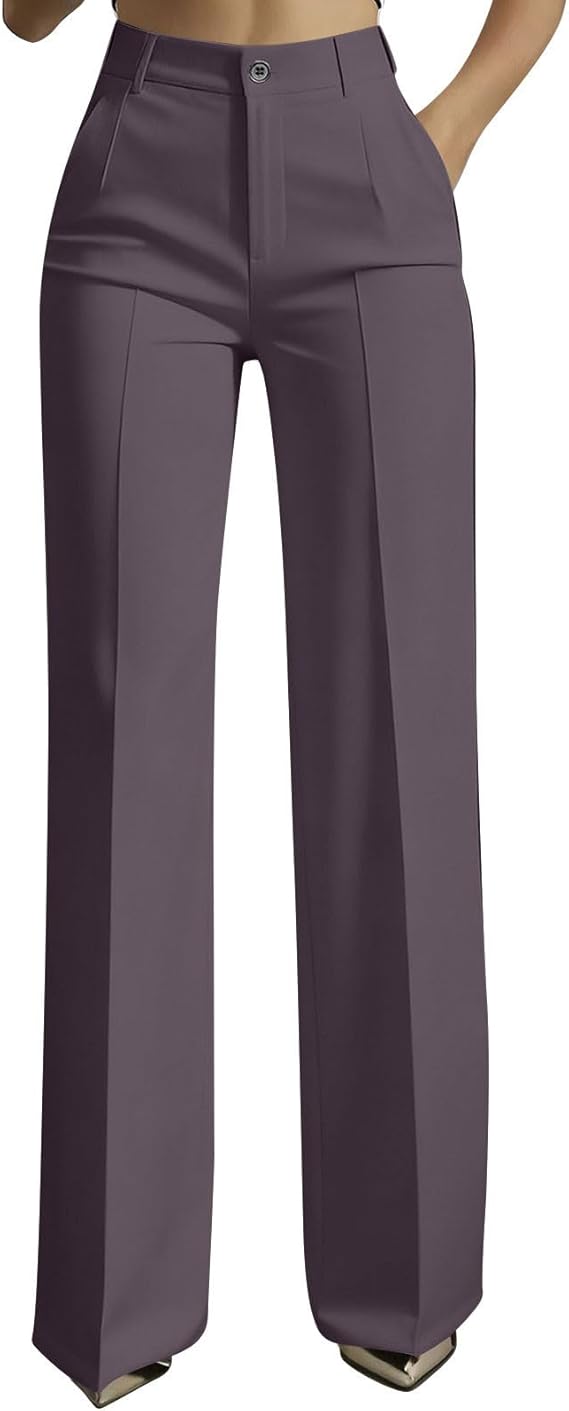 Women High Waisted Wide Leg Dress Pants Stretchy Straight Leg with Pockets Business Casual Office Work Daily Pants