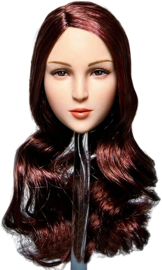 JAMING 1/6 Scale Female Head Sculpture, Asian Hair Planting Women's Head Sculpture Head Carved for 12 Inch PH TBL JO Action Figure Body (A)