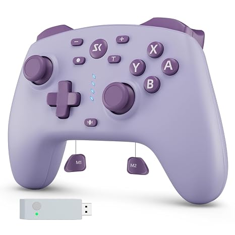 Wireless Switch Controller for Switch/Switch 2/Lite/OLED/PC Controller with 2.4G Adapter, Purple Switch Controller with Hall Joysticks & Hall Triggers, Switch Pro Controller with Wake-up, 2 Back Programmable Buttons, Turbo Function