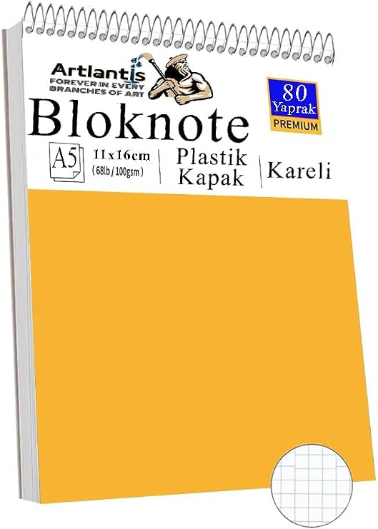 Telli Masaüstü Not Defteri Kareli A5 Orta Boy 1 Adet Masa Üstü Plastik Kapaklı Spiralli Bloknot Blocknote 80 Yaprak Büro