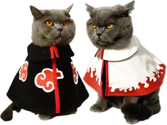 Naruto Akatsuki Organization Akakumo Cloak 7th Generation Uzumaki Naruto Cloak Pet Cat Dog Supplies Clothing Cosplay Costume Ninja Dress Up BLACK-WHITE, S