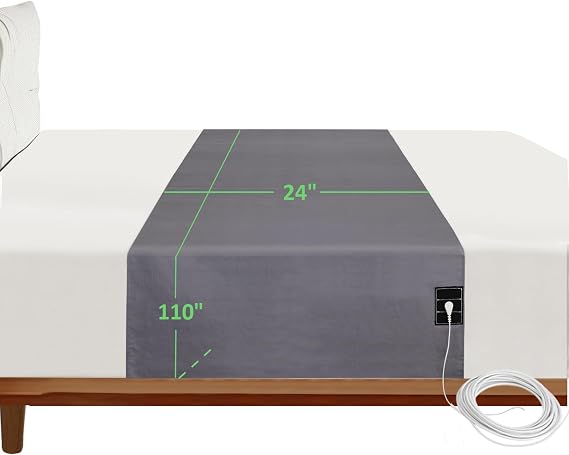 Grounding Sheets, Grounded Half Flat Sheet 24"x110" Fit All Bed Sizes, Conductive Sheets with Cord & Clips, Earth Connected for Sleep, Cotton+Silver Fiber(Grey, 1 Pack)