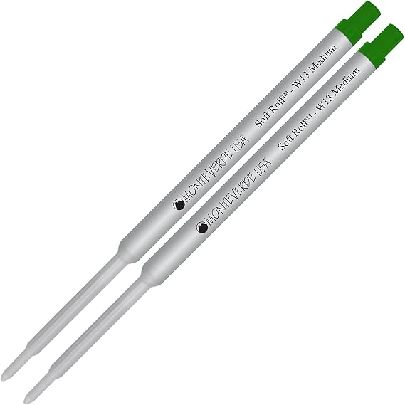 Lanier Combo Pack - 2 Pack - Monteverde Soft RollTM Ballpoint W13 Paste Ink Refill Compatible with Most Waterman Style Ballpoint Pens - Green (Medium Tip 0.7mm)