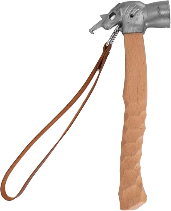 Hammer, Stainless Steel Beech Handle Strong Damping Hammer Core Hammers, Effortless Rhino Horn Hook Hard Framing Hammer, for Outdoor, Camping, Hiking