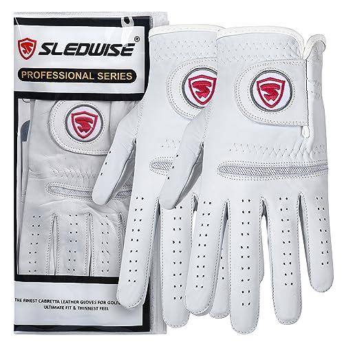 Golf Gloves Men Left Handed Golfer 2 Pack - 100% Cabretta Leather, Mens Golf Glove, All Weather Grip