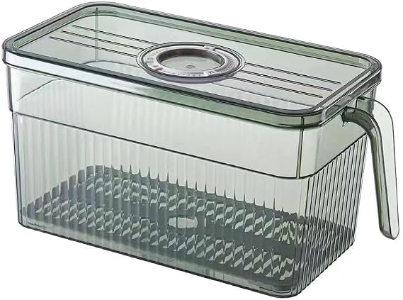 Unbreakable Kitchen Storage Basket, Stackable Fridge Storage Containers with Handle, Refrigerator Storage Box with Lids for Vegetables Fruit Berry (Green-M)