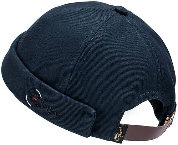 CLAPE Thick Cuff Brimless Caps for Men Washed Cotton Retro Worker Hat Rolled Cuff Harbour No Visor Sailor Fisherman Leon Hat