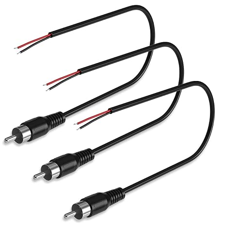 3 Pack RCA to Bare Wire Cable,Speaker Wire RCA Male Plug Jack Connector Adapter to Bare Wire Open End Pigtail Audio Video RCA Cable for Amplifier AV Receiver Speakers Repair 1ft