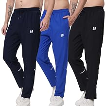 Men's Athletic Sweatpants, Men's Running Jogging Bottoms, with Elastic Zip Pockets, Pack of 3