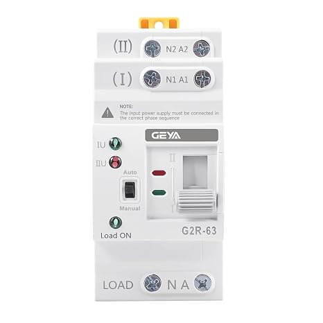 GEYA Mini ATS Dual Power Automatic/Manual Transfer Switch, Over & Under Voltage Protection Solar Auto Switch Uninterrupted Power Din Rail(2Pole 25A AC220V)