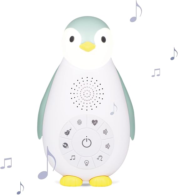 ZazuKids Portable Sound Machine and Nightlight, Blue Sound Soother with Bluetooth Speaker, Zoe Penguin Design, for Babys and Young Children