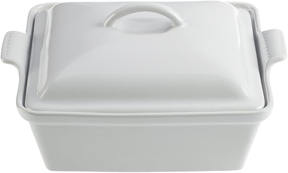 Le Creuset Stoneware Covered Square Casserole, 2.5 qt. (9"), white