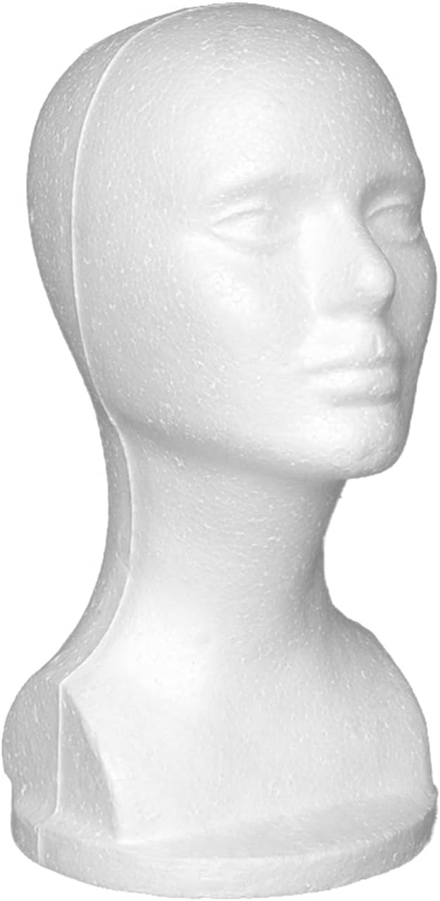 Female Styrofoam Mannequin Head for Wigs, Hats, Glasses & Jewelry - Lightweight Styrofoam Display Stand for Salon, Halloween, Crafts - Durable Foam Wig Head for Display & Decoration 1 Pc