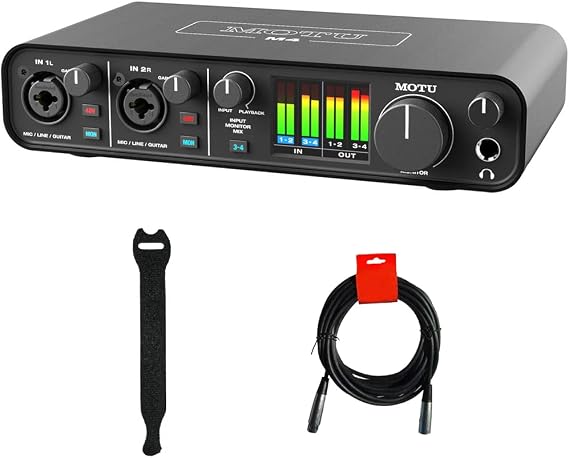 MOTU M4 Desktop 4x4 USB Type-C Audio-MIDI Interface Bundle with XLR-XLR Cable and 10-Pack Straps