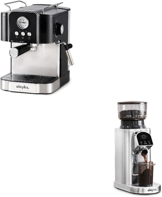 Espresso Machine 20 Bar, Professtional Espresso Coffee Maker with Milk Frother Steam Wand for Latte, Cappuccino and Conical Burr Coffee Grinder Electric with Electronic Timer, Anti-Static, Coffee Grin