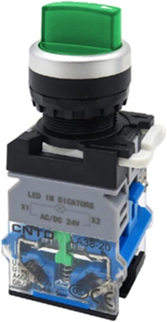 LA38 LED Selector Push Button Rotary Switch 2 3 Position Light self Lock 1NONC Illuminated Silver Contact 22mm LA38-11XD21 Color : Green 1NO1NC, Size : 2 Position-ACDC 12V