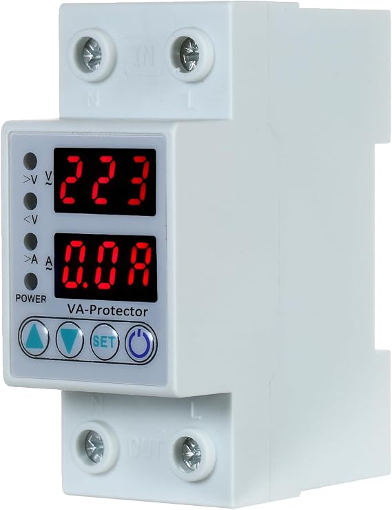 LANRU 63A 220V Din Rail Adjustable Over Voltage and Under Voltage Protective Device Protector Relay Over Current Protection Home Usage Dual LED Display