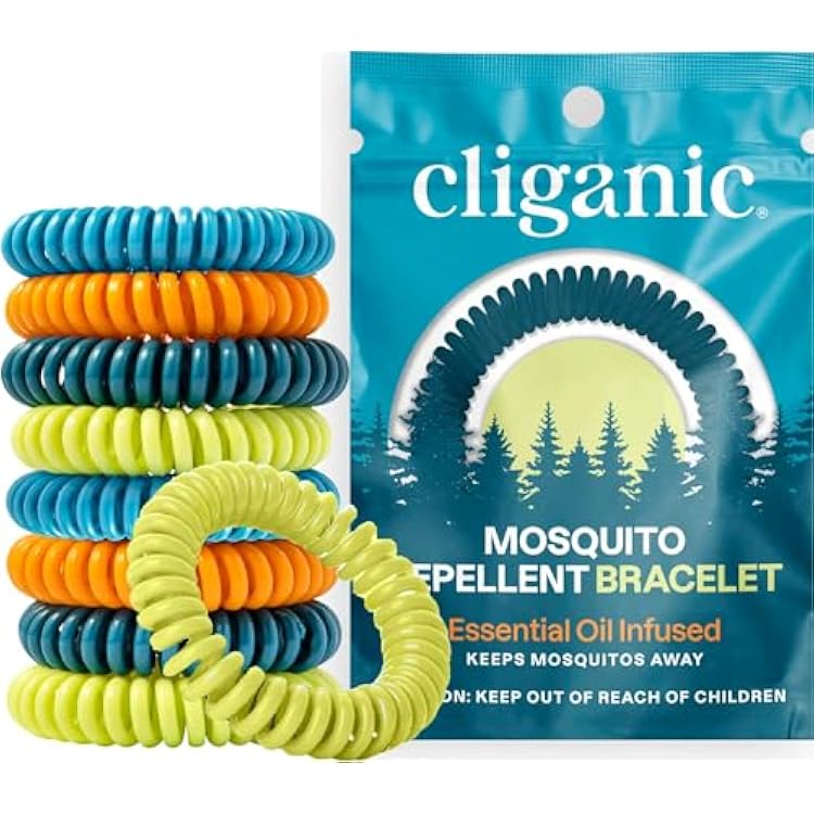 Cliganic 10 Pack Mosquito Repellent Bracelets for Adults & Kids - Natural DEET-Free Bands, Individually Wrapped