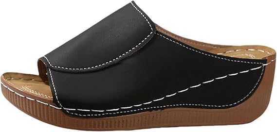 Orthopaedic Slippers Women's Arch Support Summer Comfortable Wedge Sandals Slippers Bohemian Wedge Sandals Elegant Platform Wedge Heel Sandals Women Leisure Beach Shoes, black, 9
