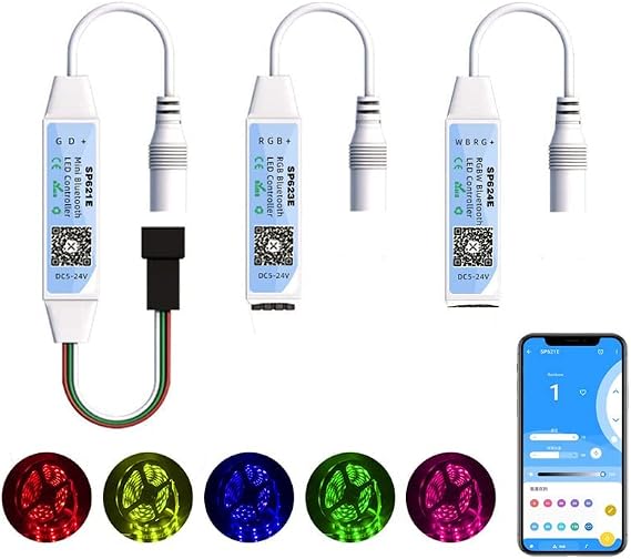 RGB RGBW LED Strip Controller SP623E SP624E SP621E Bluetooth Smart APP Control for DC5-24V WS2811 WS2812B Pixel Tape Lights (SP621E for WS2812B)