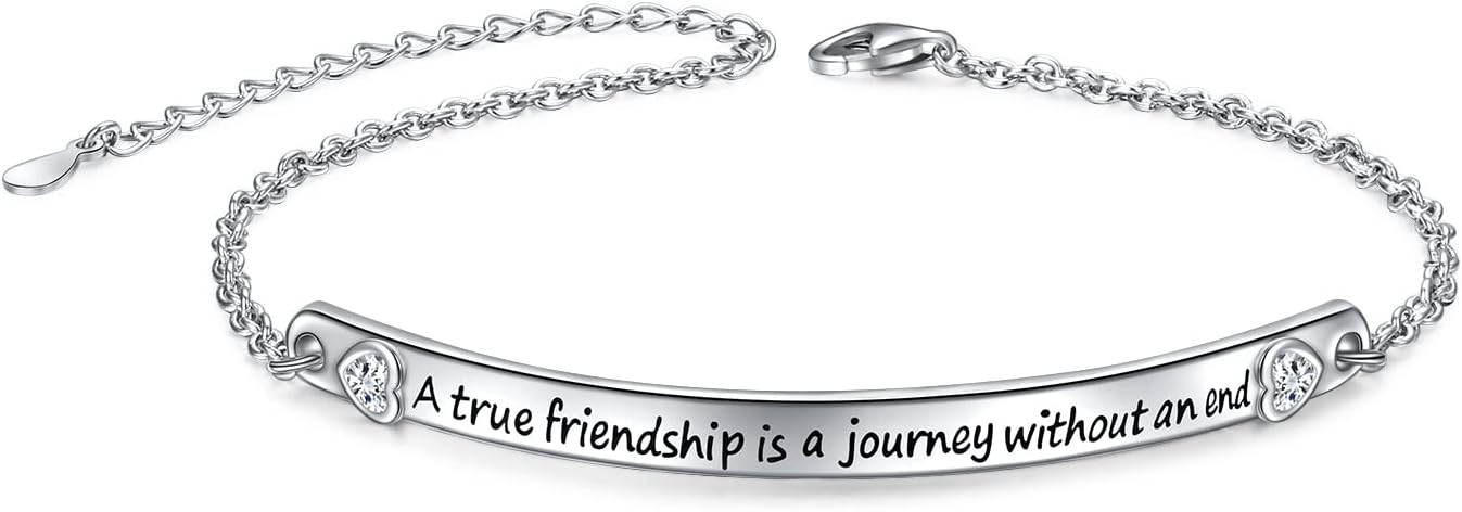 DAOCHONG Sterling Silver Bracelets for Women Engraved Message Mantra Bangle Bracelets Friend Encouragement Gift for Her