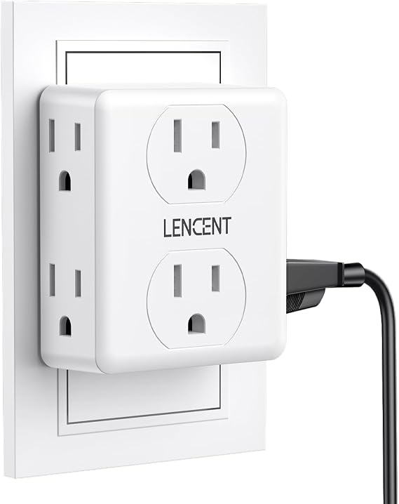 LENCENT 2 to 3 Prong Outlet Adapter, 2 Prong Plug Adapter, 6 Widely Spaced