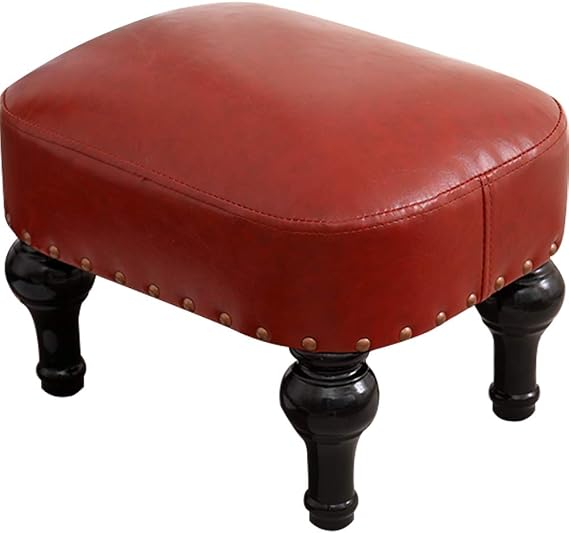 Small Foot Stool for Living Room Brown Leather Stool Vintage Upholstered Footrest Rubber Wooden Foot Rest Stool Sofa Stool for Foot Rest Red