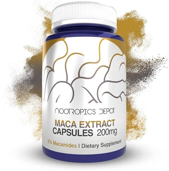Nootropics Depot Maca Root Extract Capsules | 5% Macamides | Maca Supplement | Lepidium meyenii | Energy, Mood & Vitality Support | Maca Root Capsules for Women and Men | 180ct