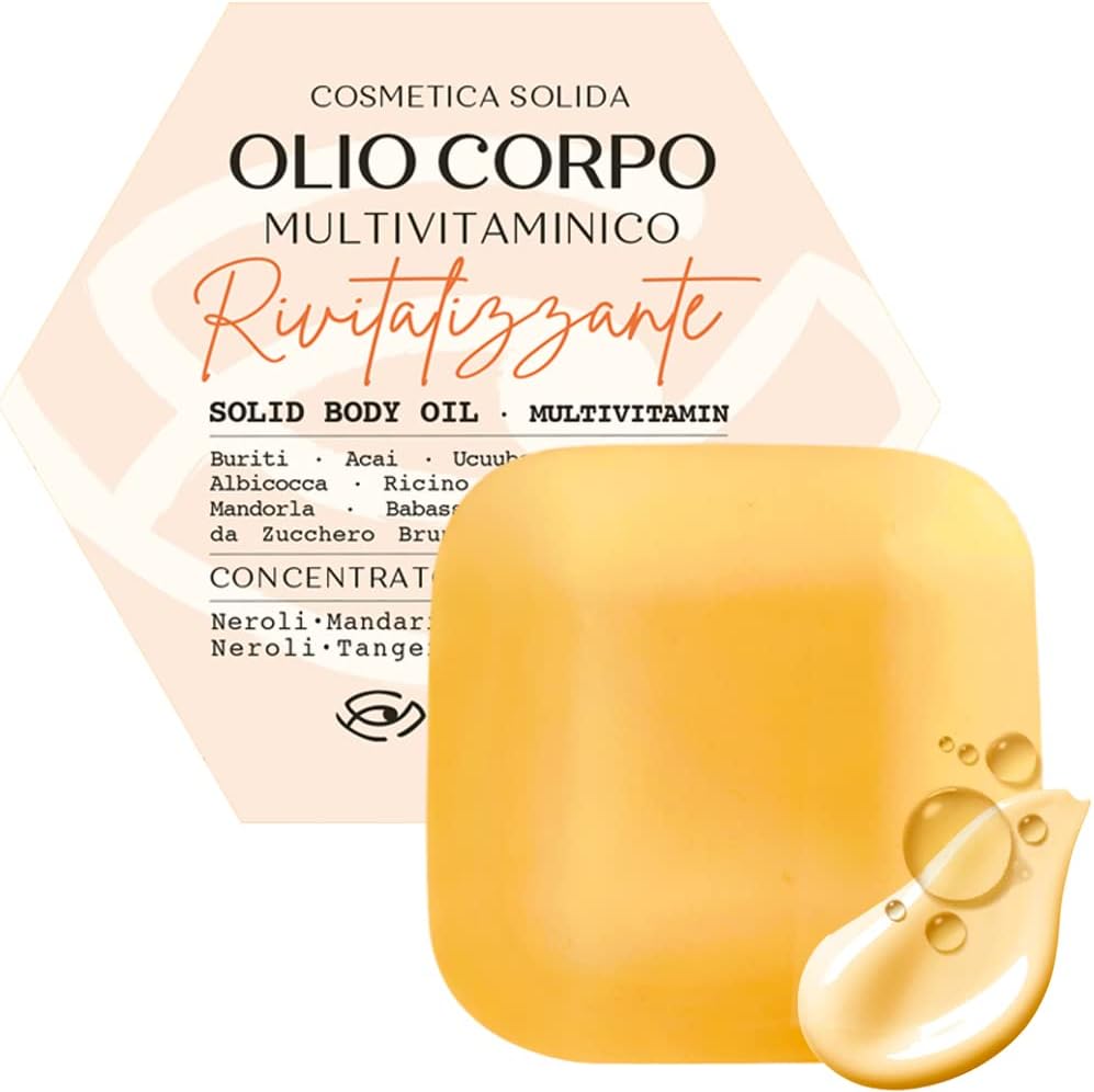 Senso Naturale Solid Body OilCream Bar – Multivitaminic with Buriti & Acai Oil – Nourishing, Revitalising Body Cream with Vitamins A, C & E | Vegan, Organic | Citrus Aroma for Glowing Skin | 85g