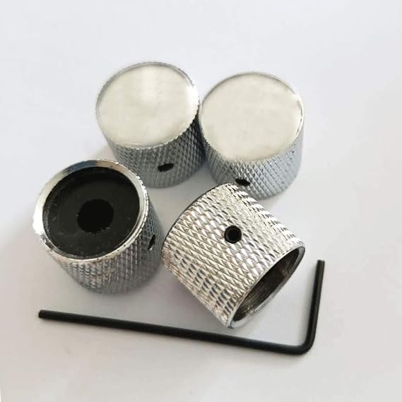 Guitar Tone Volume Control Knobs Knurled Chrome Metal Dome Style 18mm Diameter 6mm Solid Shaft Compatible with Tele Telecaster Electric Guitar Bass Parts Replacement Set of 4Pcs.
