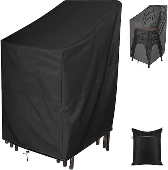 Stackable Patio Stacking Chair Cover for Outdoor Furniture Waterproof Stackable Plastic Wicker Patio Stack Dining Chair Cover Stacking Coffee Chairs Covers (25.5x25.5x47 in)