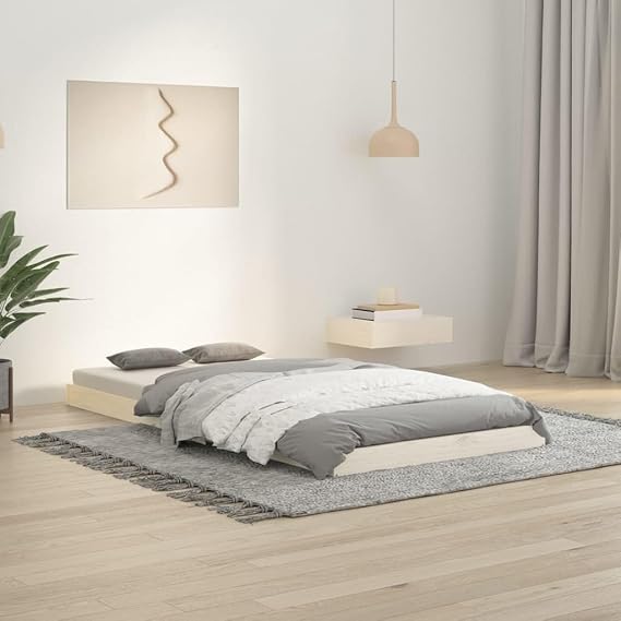 Low Platform Bed Frame, Single Floor Bed Frame with Sturdy Slat Support, Japanese Style, No Box Spring Needed (White, 90x190 cm)