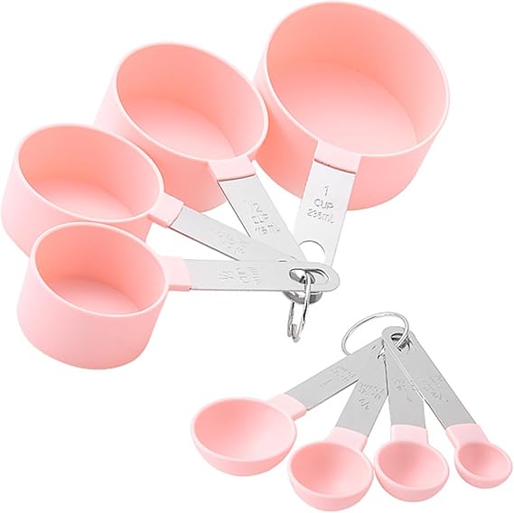 8 Pcs Measuring Cups and Spoons Set Measuring Spoons Sets Cup Measurements Set Nesting Measuring Cups for Measuring Dry or Liquid Ingredients Kitchen Gadgets for Cooking Baking (Pink)