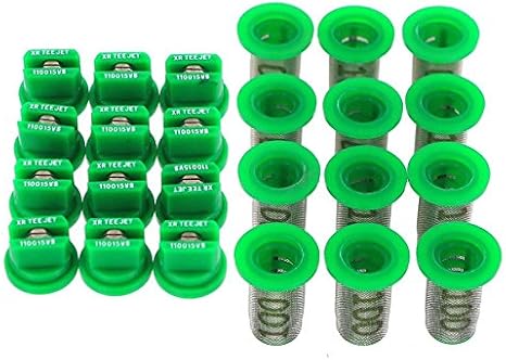 TeeJet Bundle (24 Items): 12 x XR110015VS Extended Range 110 Spray Nozzles w/ 12 x 8079-PP-100 Strainers