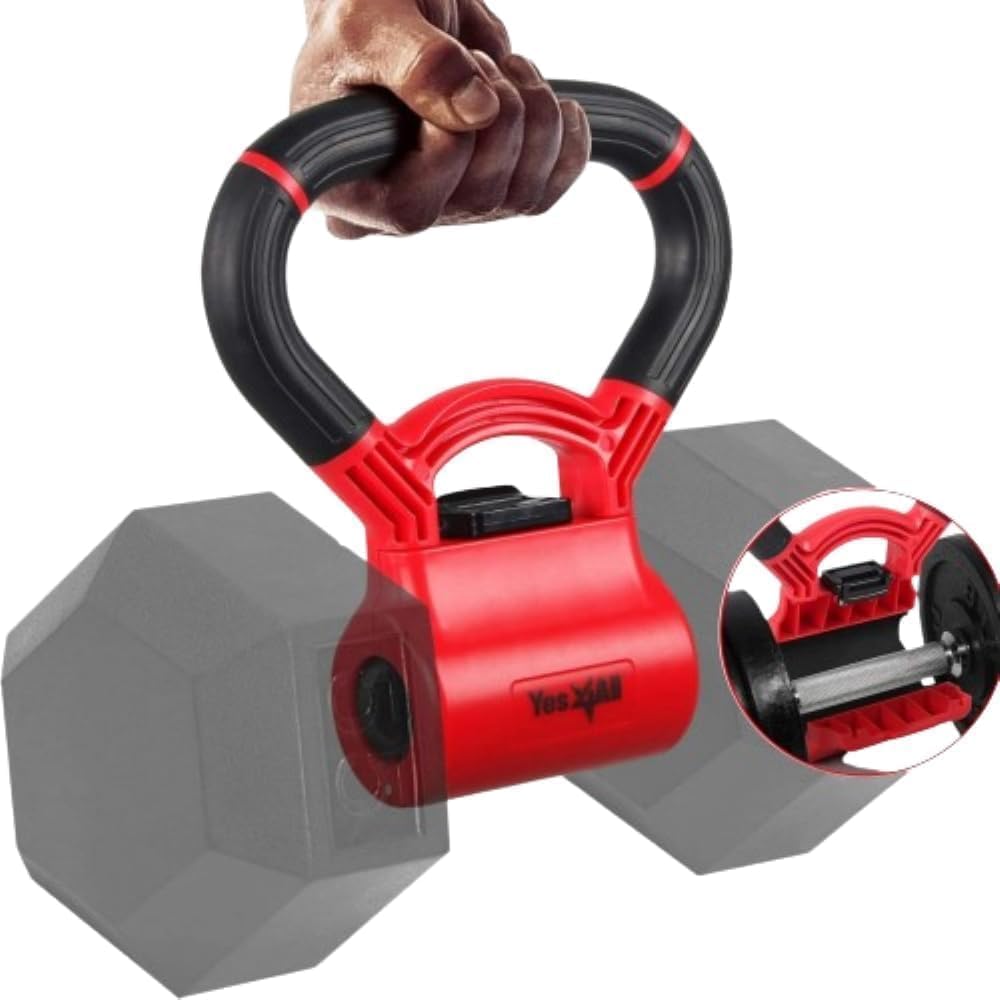 Yes4All D8FC Kettle Grip handle, A. redblack, weightlifting converter to turn dumbbells into gyre for workouts