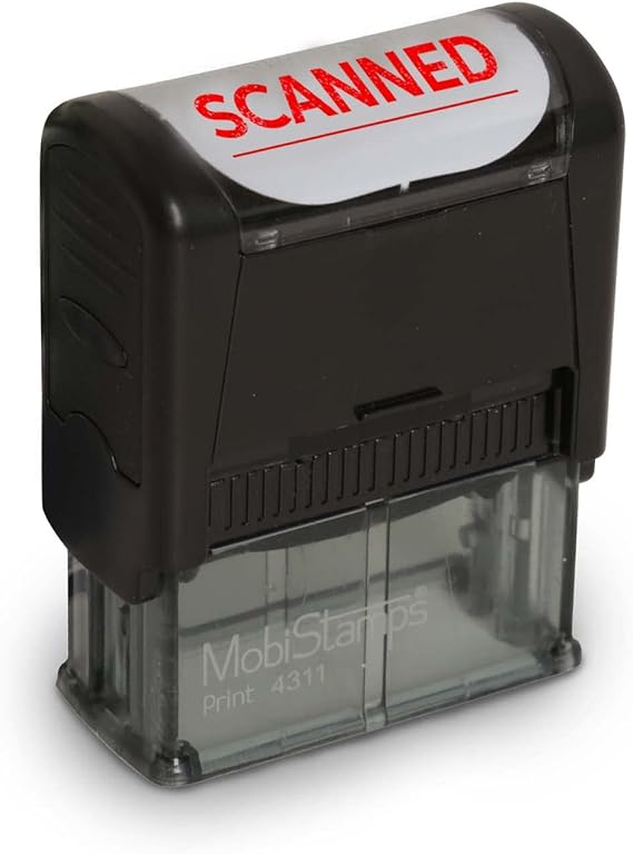 Self Inking Rubber Stamp, Refillable Red Ink Preinstalled with Popular Business Phrases (Scanned v3)