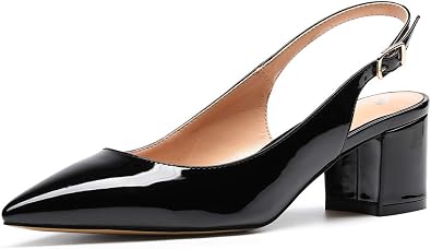 Castamere Women's Slingback Mid Block Heel Pumps Slip-on Pointy Toe Chunky Heels 5CM Heeled Sandals