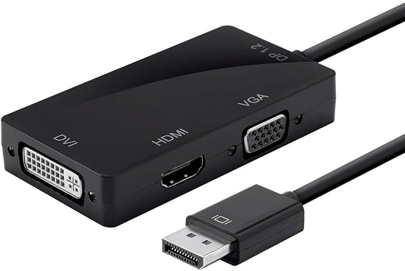 Monoprice DisplayPort 1.2A to 4K HDMI, Dual Link DVI, and VGA Passive Adapter, Black (112802)