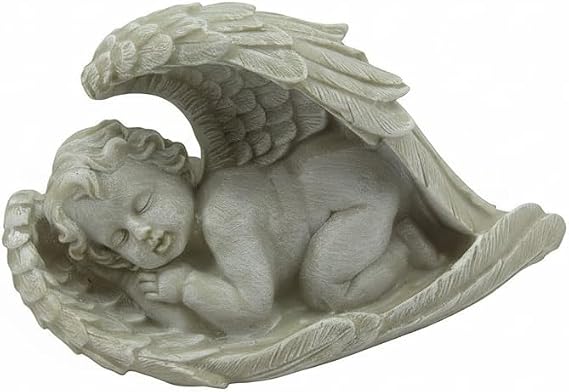 Comfy Hour 9"x9" Gray Cherub Angel Sleeping in Wing Statue, Rustic Antique Vintage Figurine Style Home Decor, Resin Celestial Decorative Piece Solo for Indoor Outdoor Tabletop