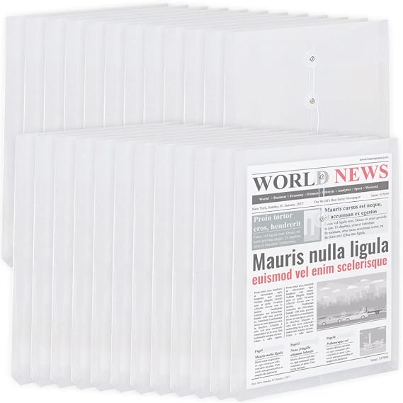 Plastic Envelopes with String Closure, 24 Packs Legal Size Clear Poly Envelopes, Expanding File Folders Documents Paper Organizer Office School Supplies